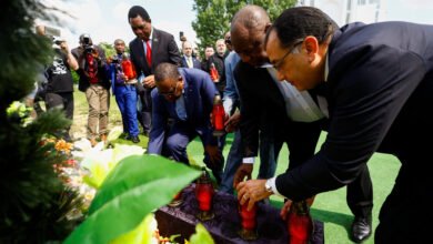 صورة انفجارات وانطلاق صفارات الإنذار في كييف خلال زيارة وفد أفريقي لأوكرانيا.